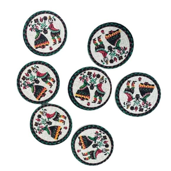 Vintage Parisian Prints Linen on Rubber Coasters Set of 7 Coasters - Picture 9 of 10